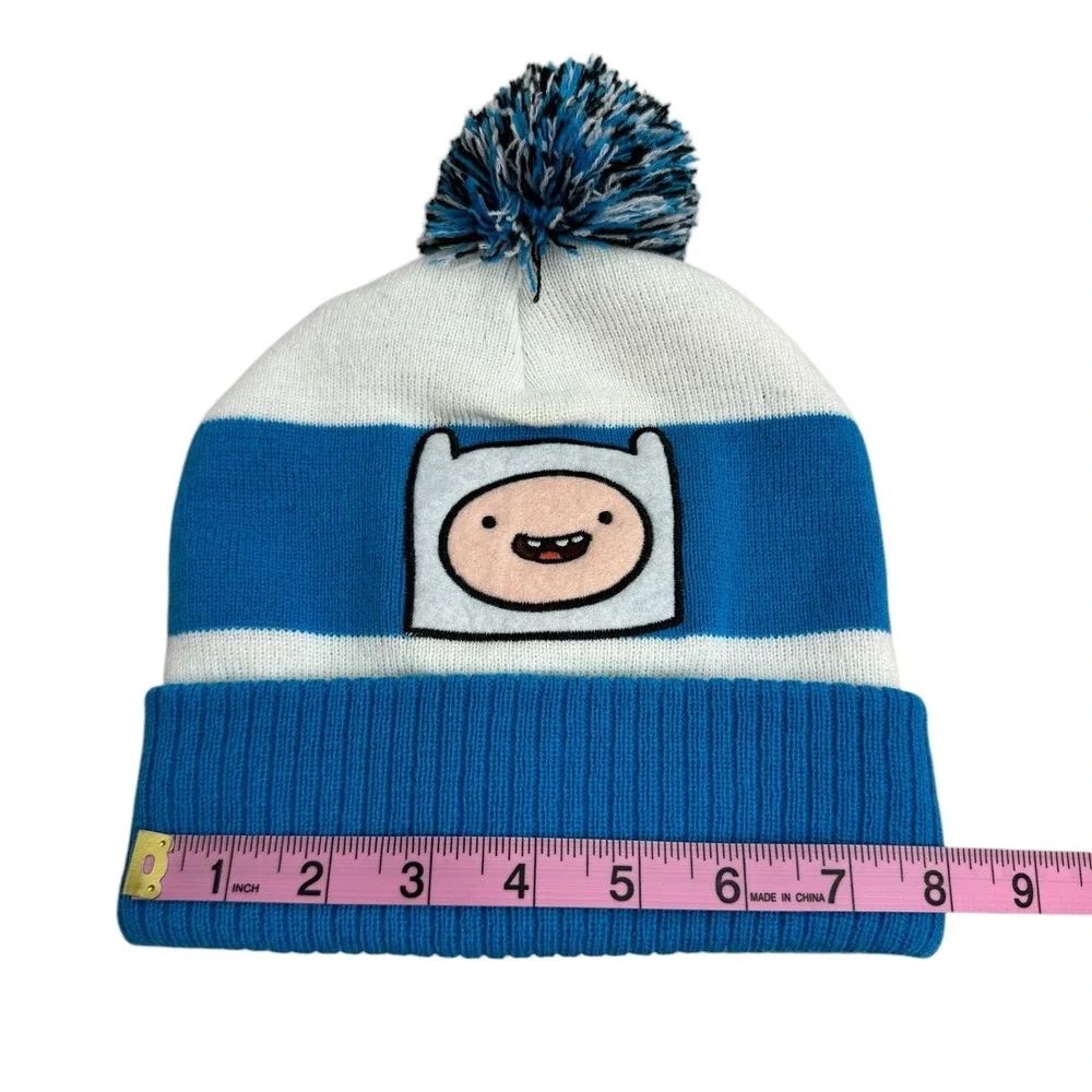 Adventure Time Finn Cartoon Network Kids Beanie Hat Blue White Pom‎ Pom